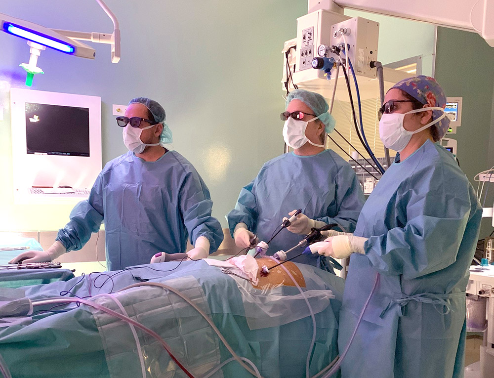 Equip quirúrgic amb ulleres 3D durant una sessió de formació