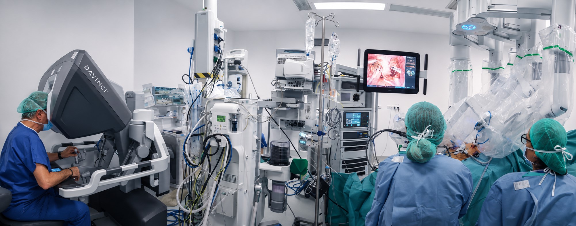 Sala de control del sistema quirúrgic da Vinci durant una intervenció